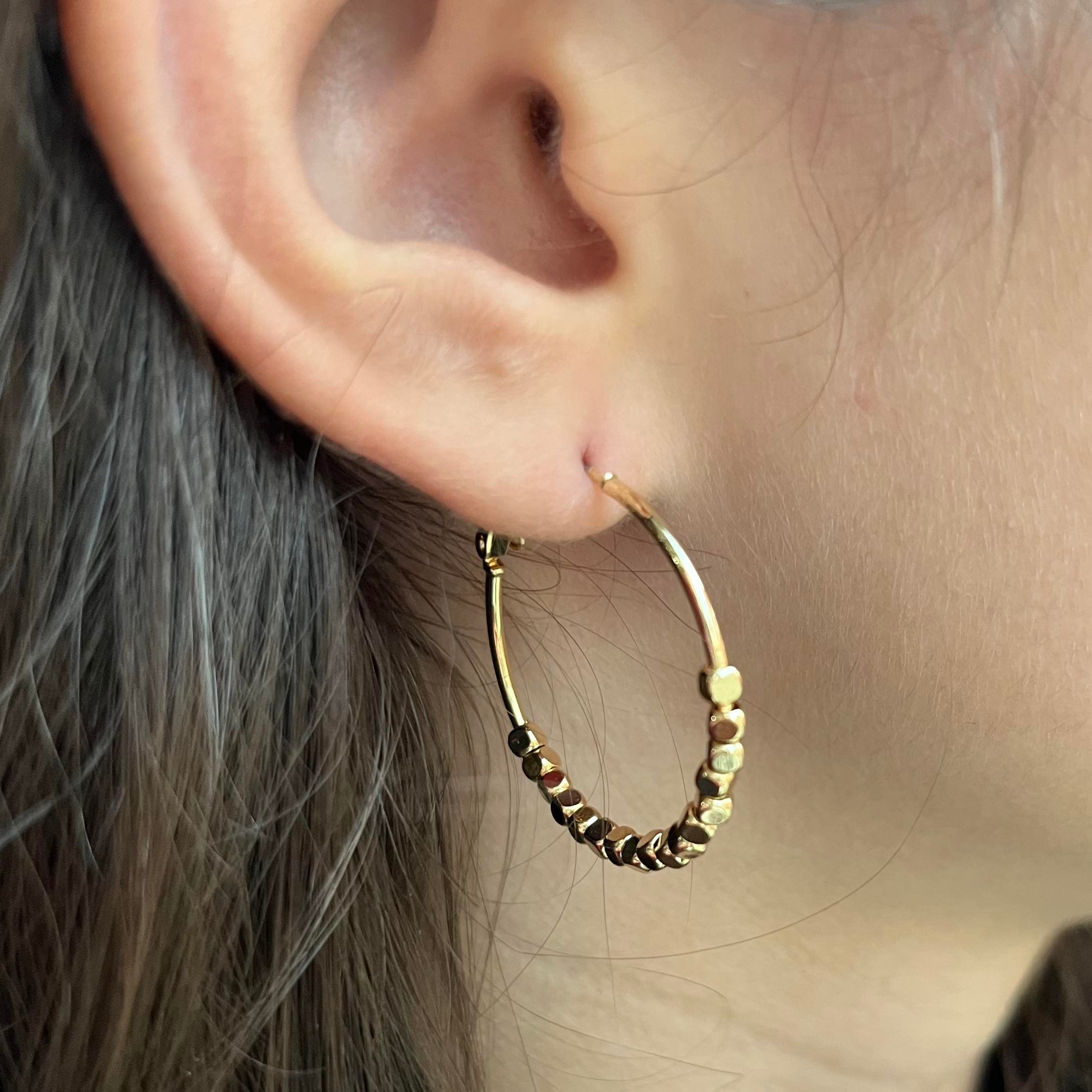 Beaded Hoops - Gold